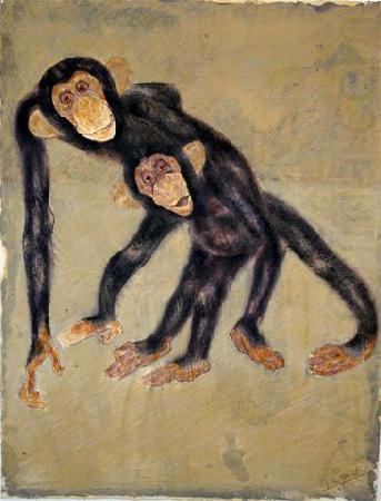 JHL Singe et son petit, unknow artist